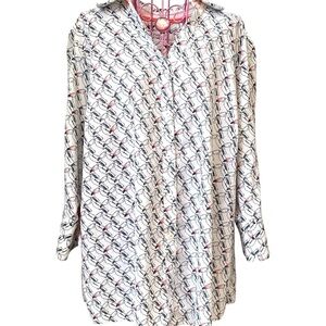 Foxcroft Novelty Bird Print Top Women’s Size 14W Wrinkle Free Button Down